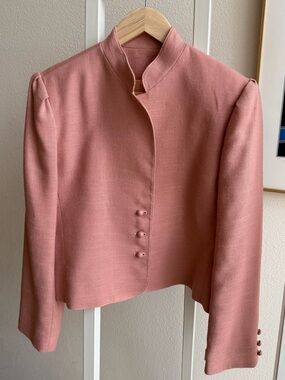 Vintage Linen Cropped Jacket Blazer Dusty Pink Structured Minimalist 90s As New